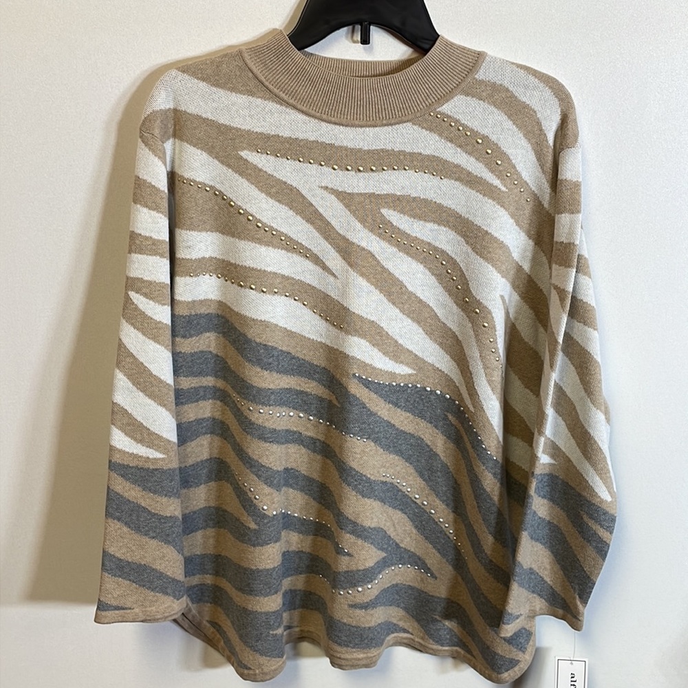 Alfred Dunner Women's Glacier Lake Animal Jacquard Knit Sweater NWT
